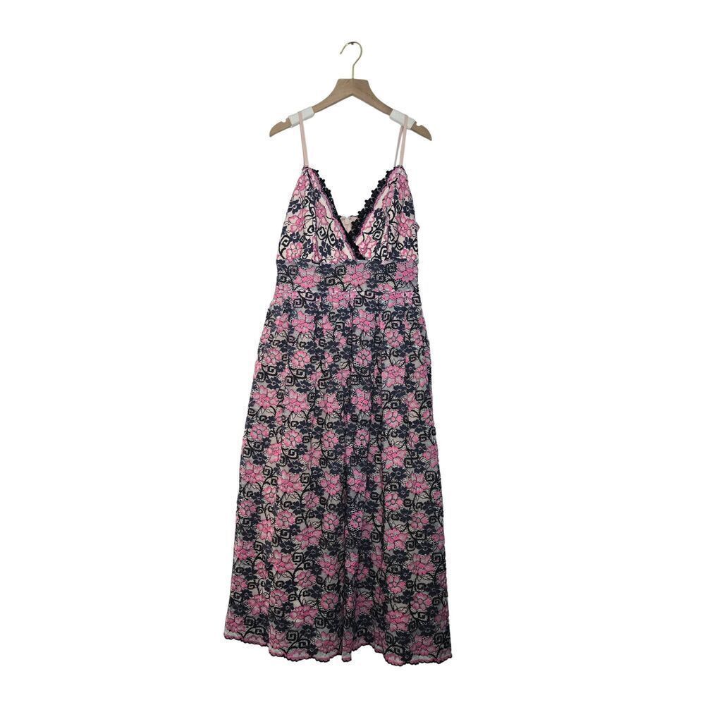 ASOS Dress Size 10 Floral Lace Midi Pink Spaghetti Straps V-Neck Kentucky Derby
